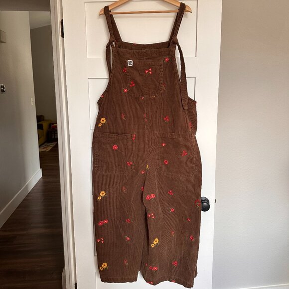 Lucy & Yak Pants - Lucy & Yak Corduroy Brown embroidered Dungarees / Overalls (UK 24R / US 20R)